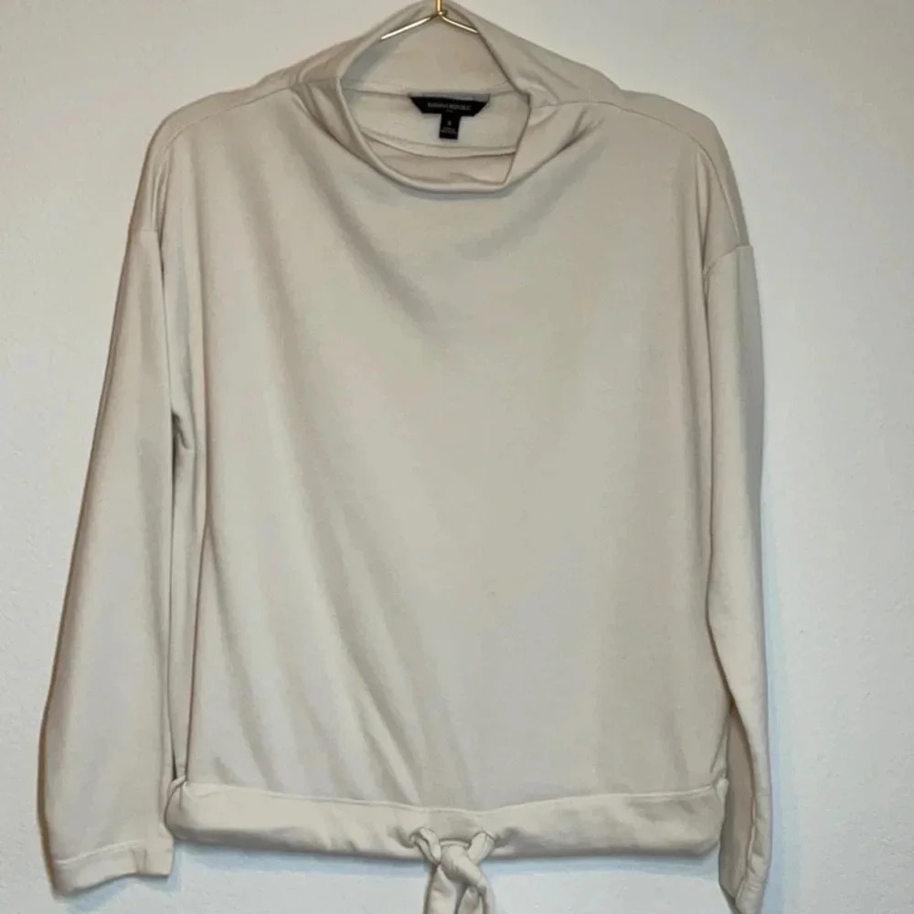 Banana Republic Funnel Neck Tie Waist Sweatshirt Cream Small